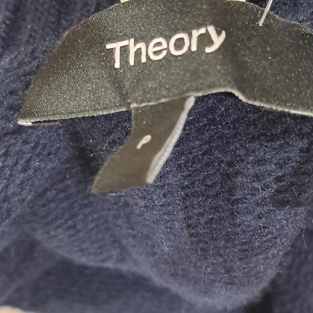 Theory Dark Blue 100% Wool Side Rib Turtleneck Sweater Size P - Picture 4 of 11
